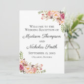 Rustic Pink Floral Wedding Reception Programma's (Staand voorkant)