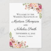 Rustic Pink Floral Wedding Reception Programma's (Voorkant)