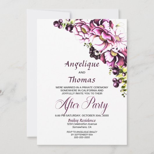 Rustic Pink Floral Wedding Reception Uitnodiging (Voorkant)