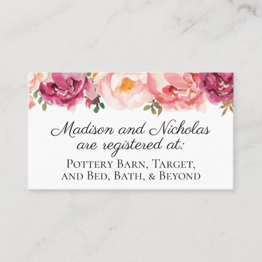 Rustic Pink Floral Wedding Registry Insert Cards Visitekaartje (Voorkant)