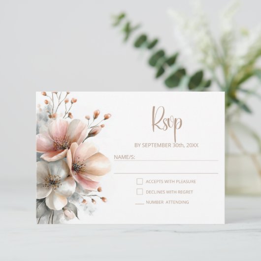 Rustic Pink Floral Wedding RSVP (Staand voorkant)
