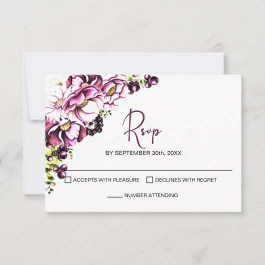 Rustic Pink Floral Wedding RSVP (Voorkant)
