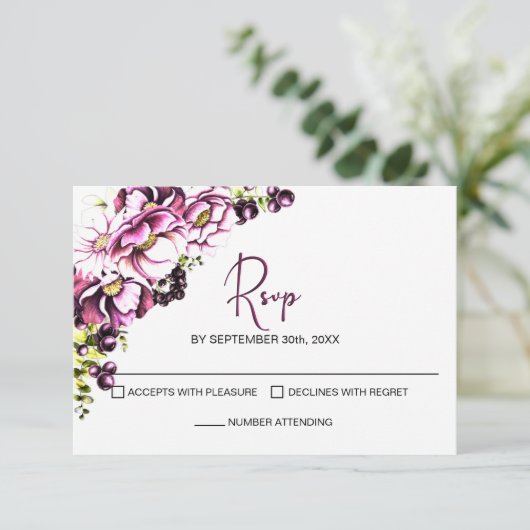 Rustic Pink Floral Wedding RSVP (Staand voorkant)