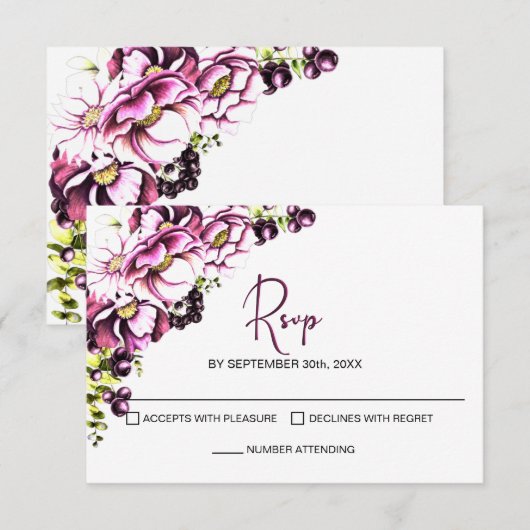 Rustic Pink Floral Wedding RSVP (Voorkant / Achterkant)