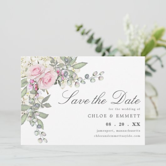 Rustic Pink Floral Wedding Save the Date (Staand voorkant)