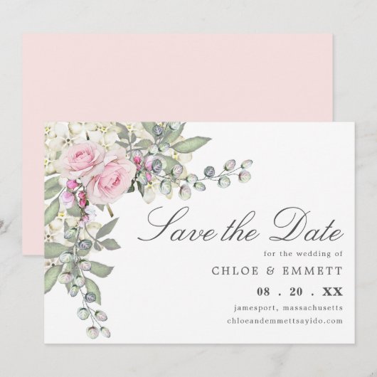 Rustic Pink Floral Wedding Save the Date (Voorkant / Achterkant)