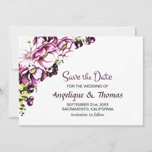 Rustic Pink Floral Wedding Save the Date (Voorkant)