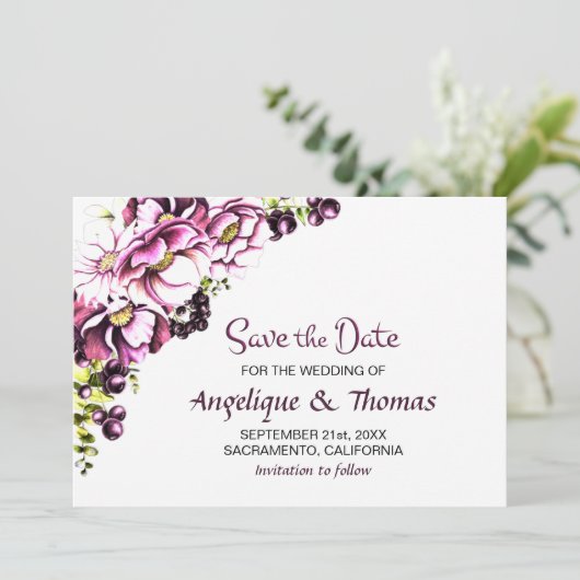 Rustic Pink Floral Wedding Save the Date (Staand voorkant)