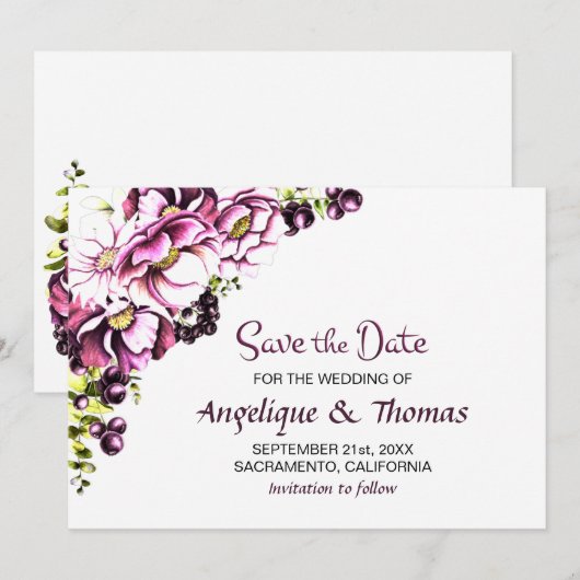 Rustic Pink Floral Wedding Save the Date (Voorkant / Achterkant)
