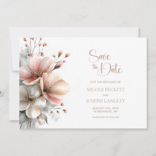 Rustic Pink Floral Wedding Save the Date (Voorkant)