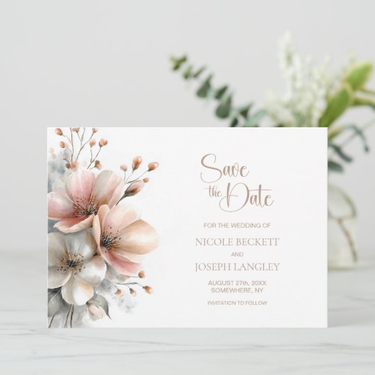 Rustic Pink Floral Wedding Save the Date (Staand voorkant)