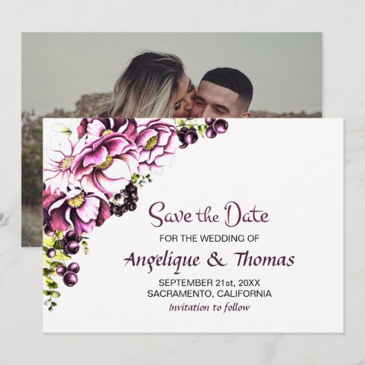 Rustic Pink Floral Wedding Save The Date (Voorkant / Achterkant)