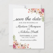 Rustic Pink Floral Wedding Save the Date Card (Voorkant)