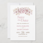 Rustic Pink Floral Wedding Save the Date Kaart (Voorkant)