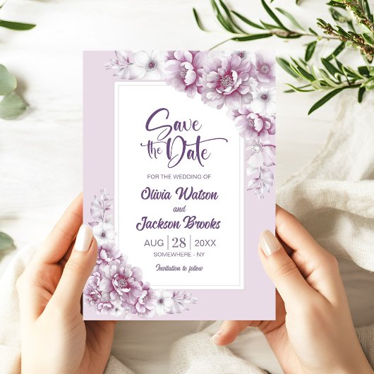 Rustic Pink Floral Wedding Save the Date Kaart