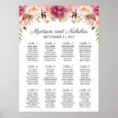 Rustic Pink Floral Wedding Seating Chart Poster (Voorkant)