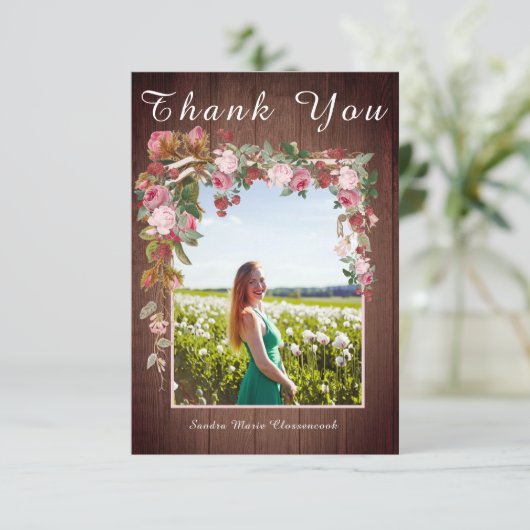 Rustic Pink Floral Wedding Vrijgezellenfeest | Bedankkaart (Staand voorkant)