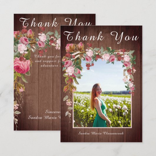 Rustic Pink Floral Wedding Vrijgezellenfeest | Bedankkaart (Voorkant / Achterkant)