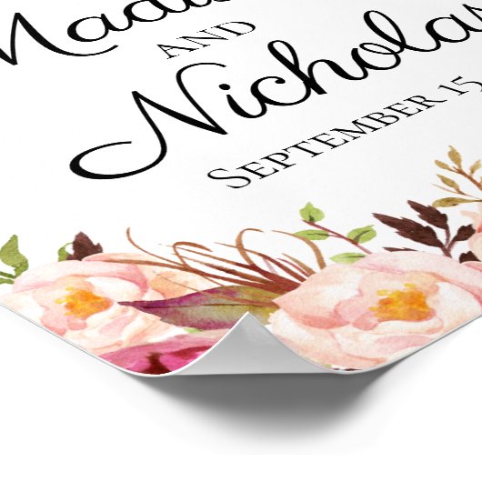 Rustic Pink Floral Wedding Welcome Sign Poster (Hoek)