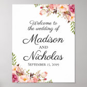 Rustic Pink Floral Wedding Welcome Sign Poster (Voorkant)