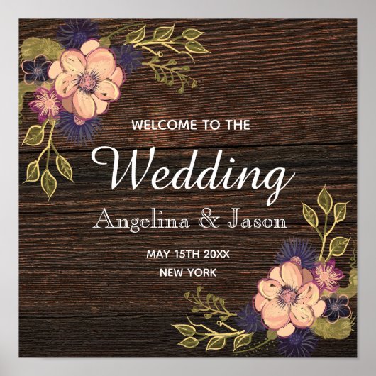 Rustic Pink Floral Welcome Wedding Poster (Voorkant)