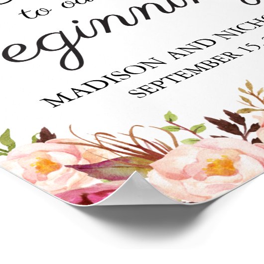 Rustic Pink Floral Welkom bij ons beginteken Poster (Hoek)