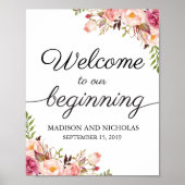 Rustic Pink Floral Welkom bij ons beginteken Poster (Voorkant)