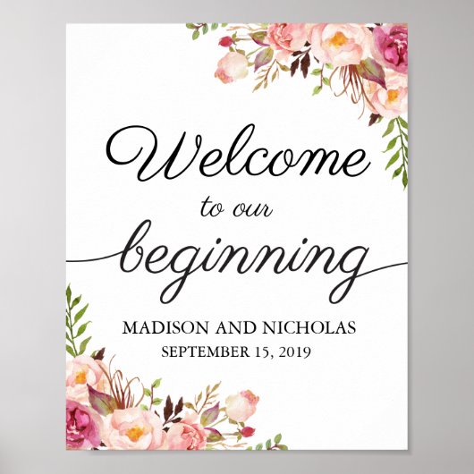 Rustic Pink Floral Welkom bij ons beginteken Poster (Voorkant)