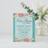 Rustic Pink Floral & Wood Baby shower Uitnodiging (Staand voorkant)