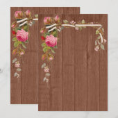 Rustic Pink Floral Wood Wedding Vrijgezellenfeest  Kaart (Voorkant / Achterkant)