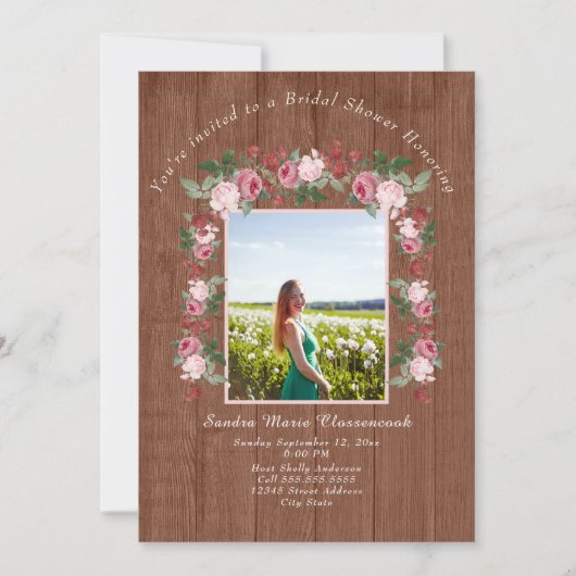 Rustic Pink Floral Wood Wedding Vrijgezellenfeest Kaart (Voorkant)