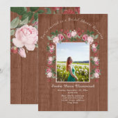 Rustic Pink Floral Wood Wedding Vrijgezellenfeest Kaart (Voorkant / Achterkant)