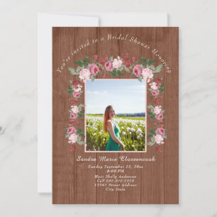 Rustic Pink Floral Wood Wedding Vrijgezellenfeest  Kaart