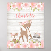 Rustic Pink Floral Woodland Animals Gepersonalisee Poster (Voorkant)