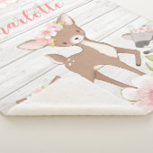 Rustic Pink Floral Woodland Animals Gepersonalisee Sherpa Deken (3/4)