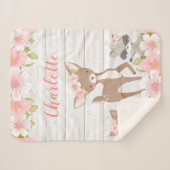 Rustic Pink Floral Woodland Animals Gepersonalisee Sherpa Deken (Voorkant (horizontaal))