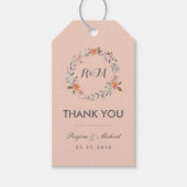 Rustic Pink Floral Wreate Dank je Label Cadeaulabel (Voorkant)