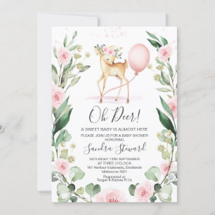Rustic Pink Floral Wreath Deer Baby shower Kaart
