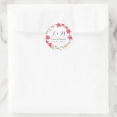 Rustic Pink Floral Wreath Monogram Wedding Sticker (Tas)