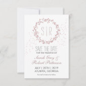 Rustic Pink Floral Wreath Wedding Save the Date (Voorkant)