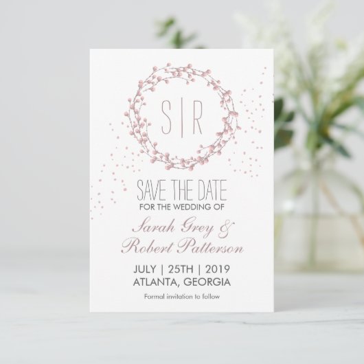Rustic Pink Floral Wreath Wedding Save the Date (Staand voorkant)
