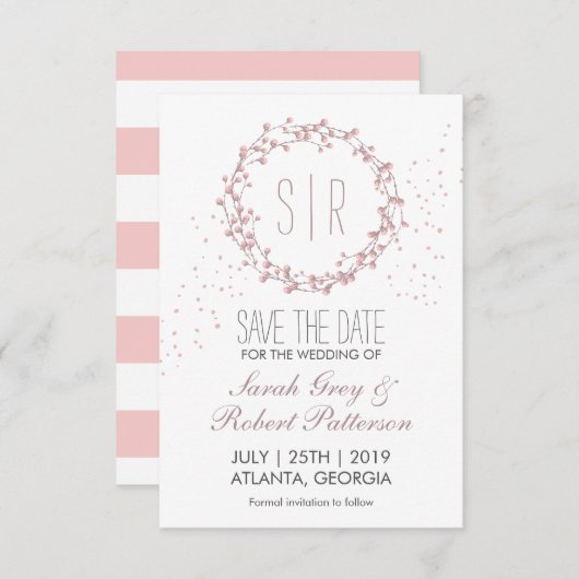 Rustic Pink Floral Wreath Wedding Save the Date (Voorkant / Achterkant)