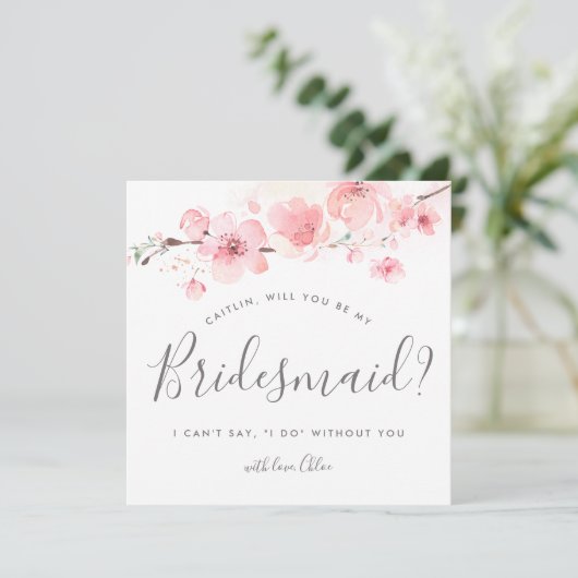 Rustic Pink Floral zal je mijn Bridesmaid zijn Kaart (Staand voorkant)