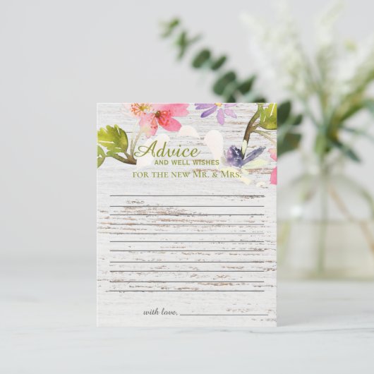 Rustic Pink Florals on White Wood Advice Kaart (Staand voorkant)