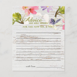 Rustic Pink Florals on White Wood Advice Kaart