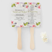 Rustic Pink Florals op White Wood Wedding Programm Handwaaier (Voorkant en achterkant)