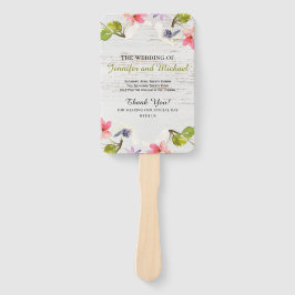 Rustic Pink Florals op White Wood Wedding Programm Handwaaier