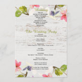 Rustic Pink Florals op White Wood Wedding Programmakaart (Achterkant)