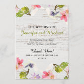 Rustic Pink Florals op White Wood Wedding Programmakaart (Voorkant)
