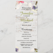 Rustic Pink Florals op White Wood Wedding Programmakaart (Voorkant)
